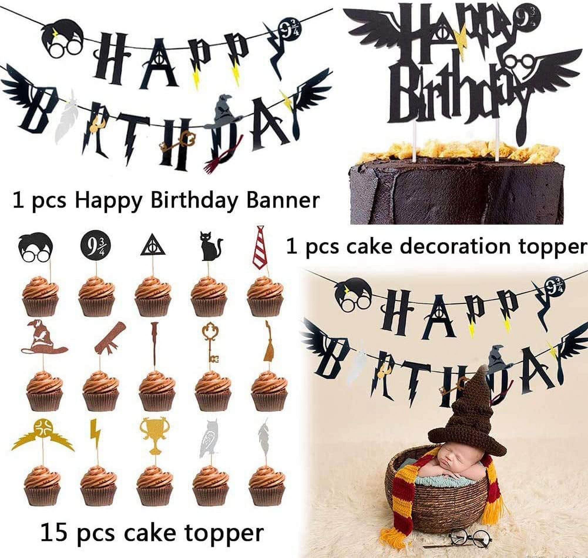 BUZIFU Happy Birthday Banner Cake Decorations and Cupcake Topper Harry  Potter Magic Party Garland Wizard Birthday Party Decorations Halloween Party  Supplies Decoration for Adults Kids Boys and Girls 